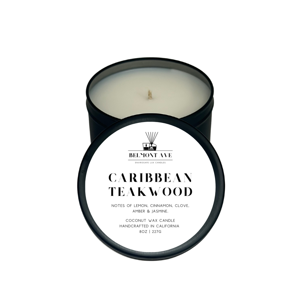 8oz Caribbean Teakwood Tin Candle