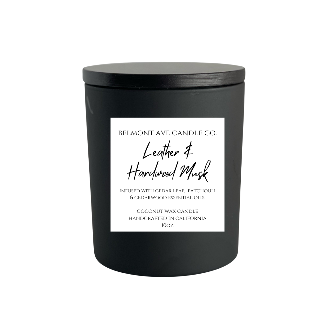 10oz Leather & Hardwood Musk Scented Coconut Wax Candle